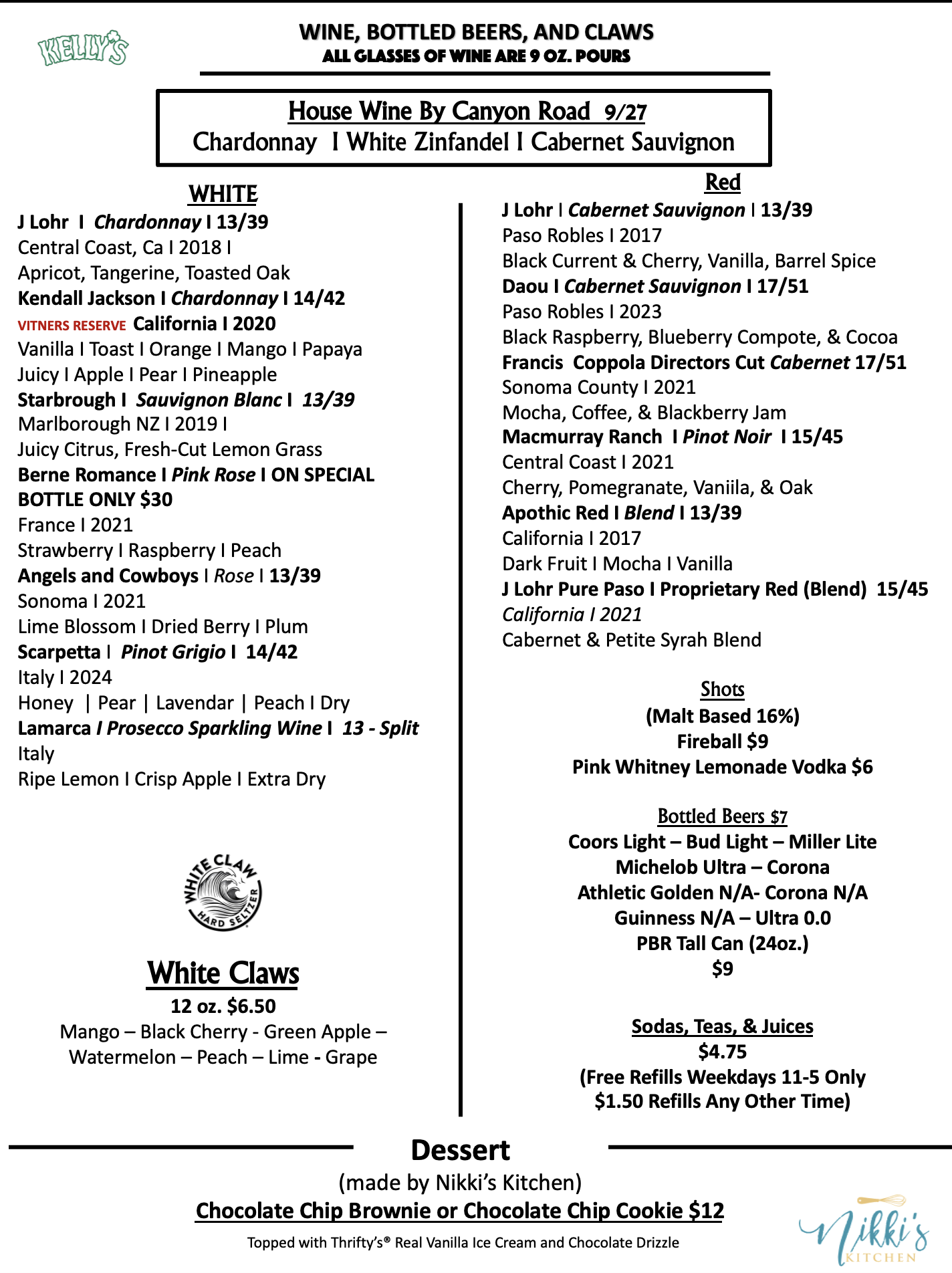 Menus — Kelly's Korner